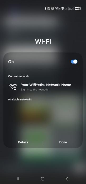 Wi-Fi settings screen showing the WifiYethu network to connect to