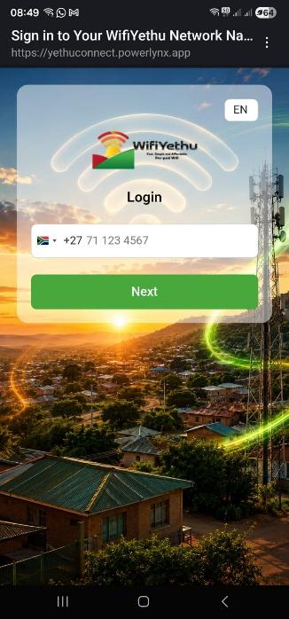 WifiYethu login page with a cellphone number input