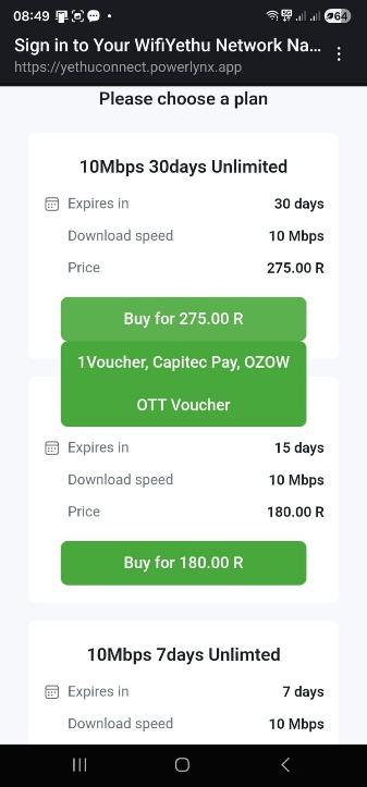 Choose your plan and payment method screen